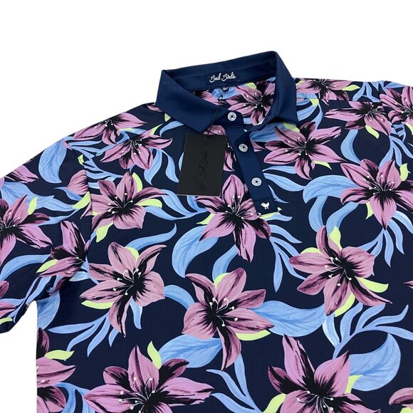 Bad Birdie Core Golf Polo Mens M, L, XL, SLIM FIT Violet Navy Floral NWT - Picture 2 of 7